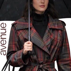 26/28 AVENUE Women’s Plus Plaid Double-Breasted Trench Coat with Belt